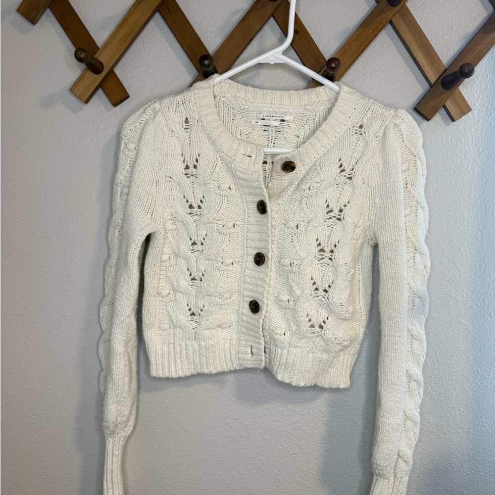 Anthropologie Cream Button-Up Cardigan